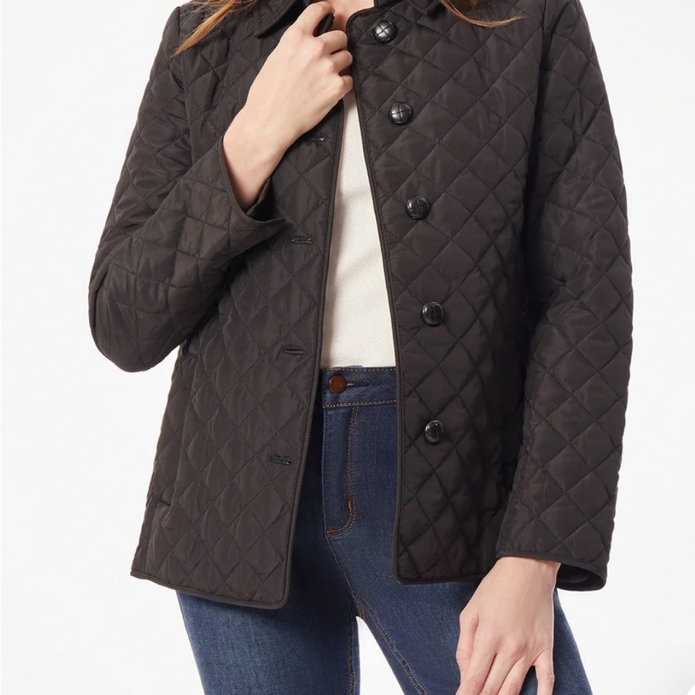 Jones New York Black Puffer Jacket with Quilted Design
